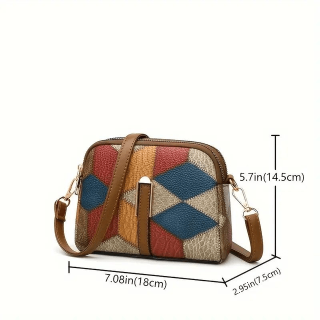 Sac Bandoulière Vintage Chic - Motif Géométrique Coloré